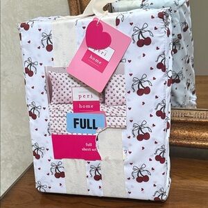 Cherry Print Peri Home Full Sheet Set - White and Red.